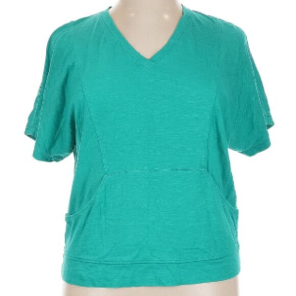 WEEKENDS by Chico's Women's turquoise Short Sleeve Shirt Pocket Size 3 - Picture 1 of 3